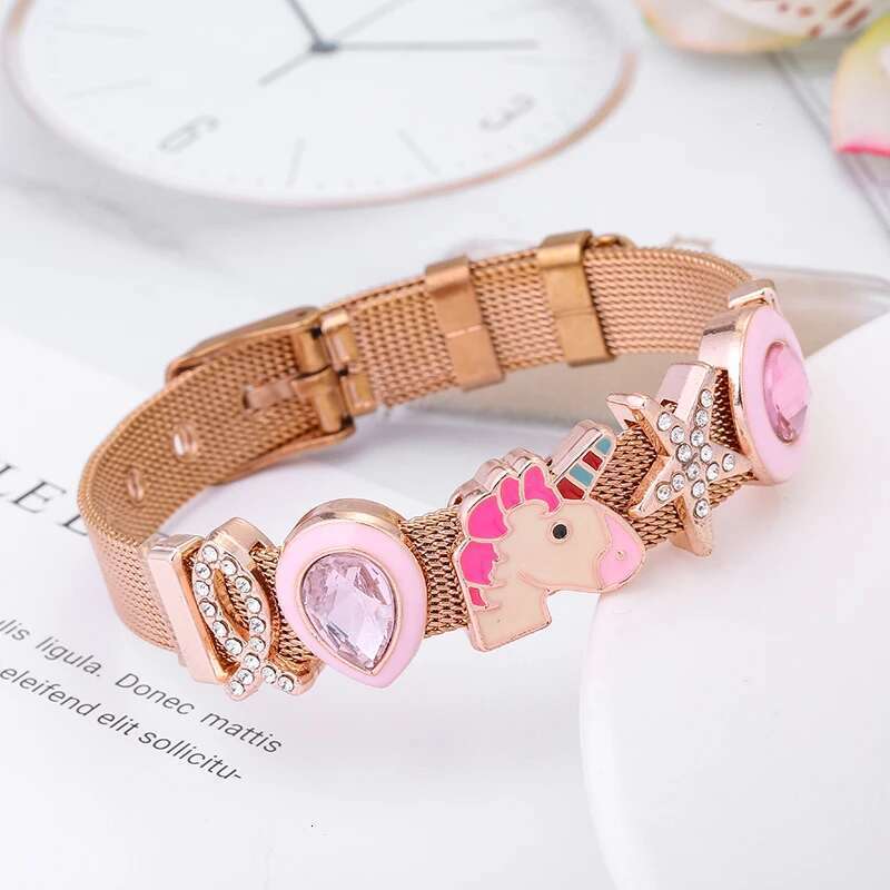 New 10mm Cartoon Unicorn Beads Stainless Steel Mesh Bracelets DIY Charm Keeper Bracelets Bangle For Women Men Brand Jewelry Gift