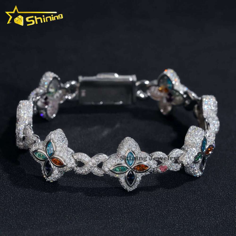New Fashion Rapper Jewelry Ice Out Sier Plated Silica Clover 18Mm Infinite K Cuban Bracelet For Men