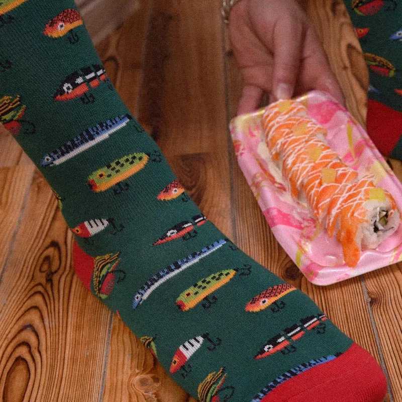 Mens socks pure cotton jacquard animal sushi fun socks cartoon business dresses staff socks wedding gifts Sokken X250319