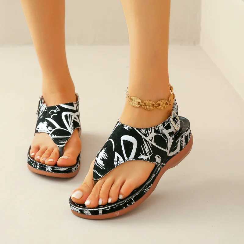 New Arrival Womens Orthopedic Wedge Heels Sandals 2025 Summer New Fashion Buckle Shoes for Women Beach Flip Flops Slippers Womens Shoes T250318