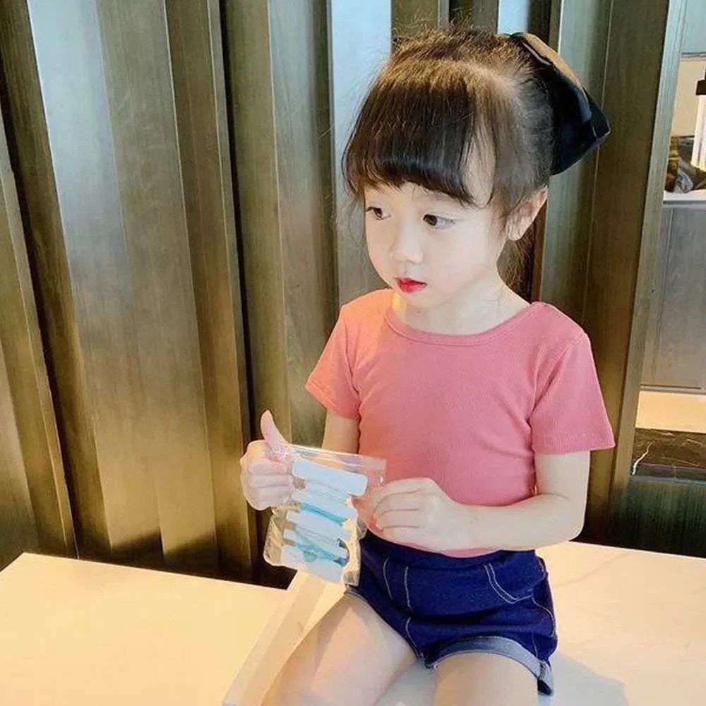 Girls T-shirt Kids Short Sleeved Back Bow-knot Baby Candy Color Shirt Clothes Summer Chilrens Solid Color Top Tees 250319