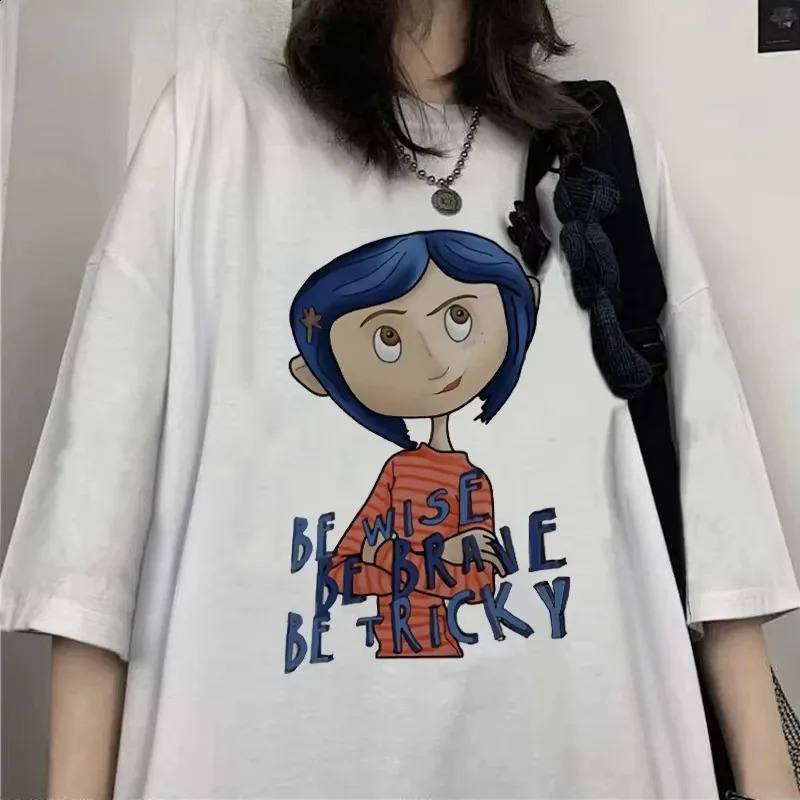 Coraline Tshirt Women Tim Burton Neil Gaiman Nightmare Before Christmas Goth T Shirt Summer Short Sleeve Fashion Tees Y2k Top 250311