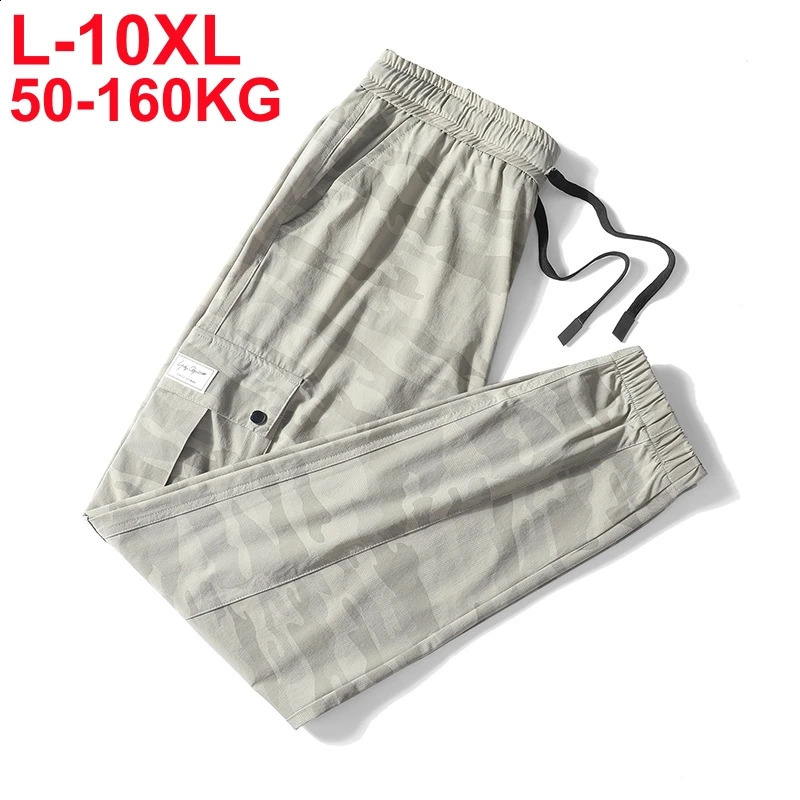Large camouflage cargo pants mens 10XL 9XL 8XL 7XL 6XL multi pocket sports ice silk runner breathable harem Trojan horse 250319