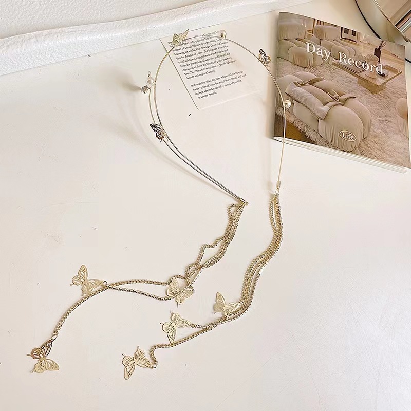 Elegant Shiny Butterfly Fringe Hair Accessory Embellished with Water Drops Ideal for All Events