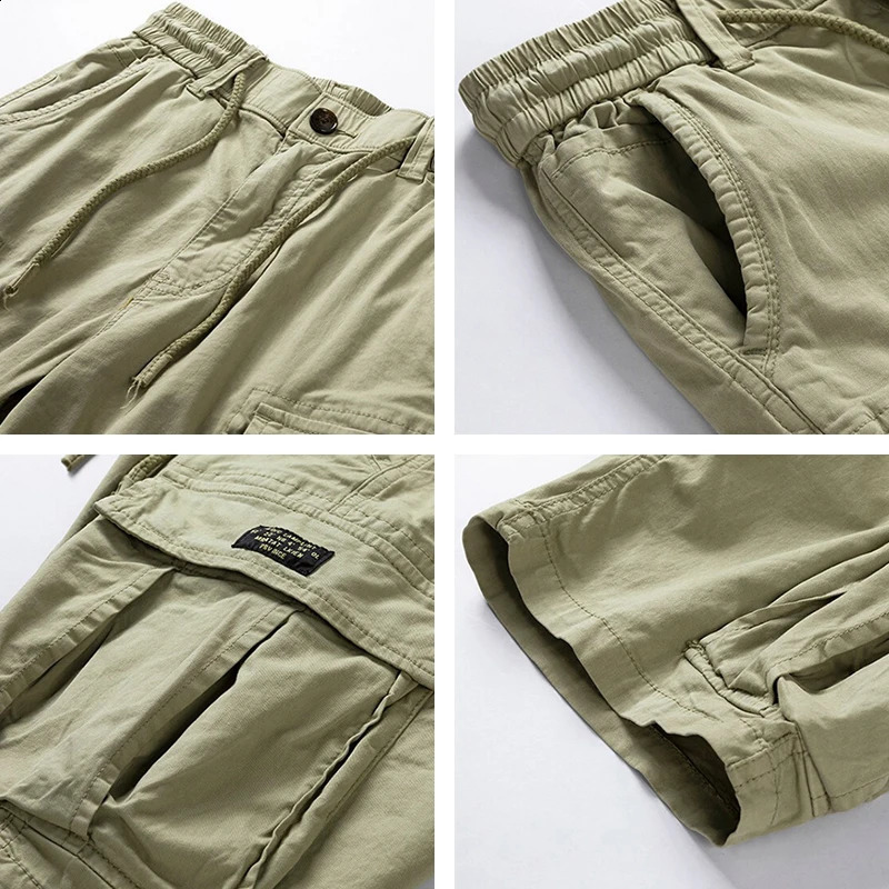 Mens Summer Multi Pocket Cotton Cargo Shorts Mens Fashion Solid Fast Drying Shorts Outdoor Breathable Shorts Mens 250317