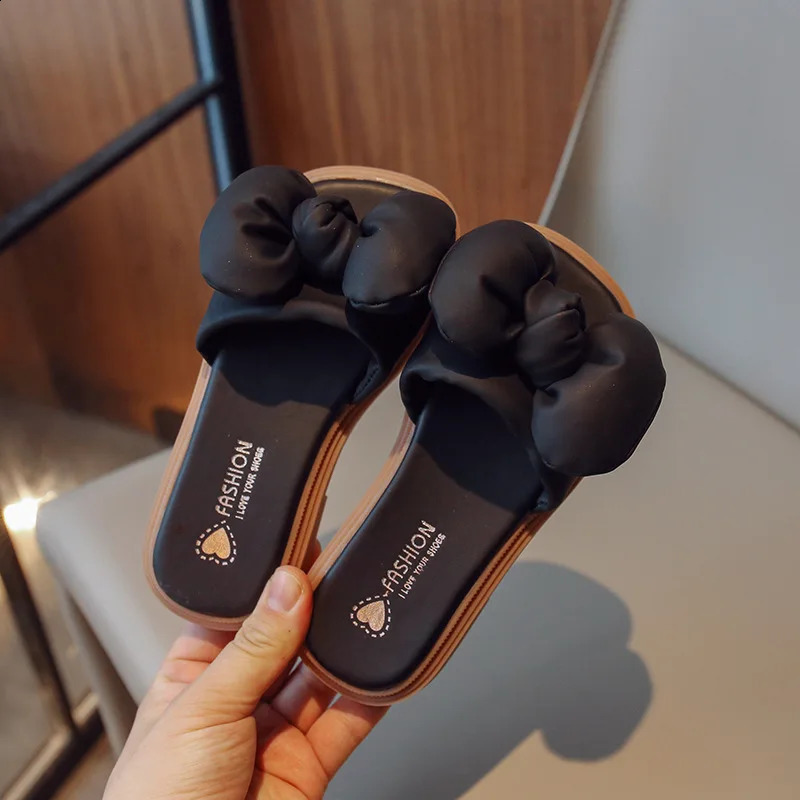 Princess Slippers Girls Sandals Childrens Summer Kids Fashion Bow Soft Sole Flat Slippers H712 250318