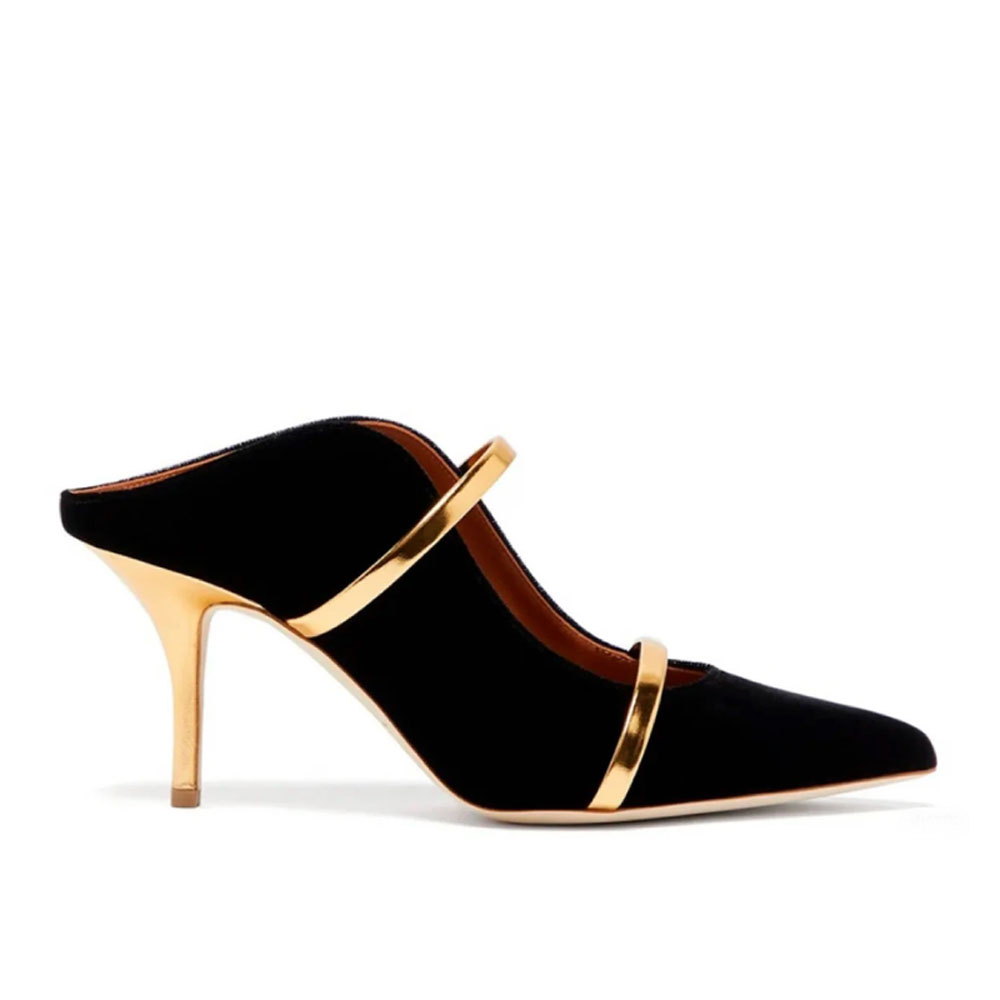 High heeled pointed toe Mules Slides Sandals slippers stiletto 8.5cm Leather sole Fashion Wedding Dress Shoes for women luxury evening shoes Flat slippers Bring box