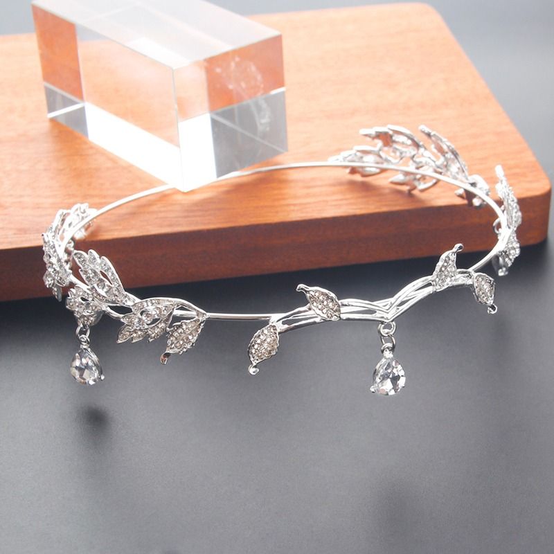 Boho Chic Alloy Leaf Headpiece with Dangling Crystals for Ladies Elegant Elven Accessory