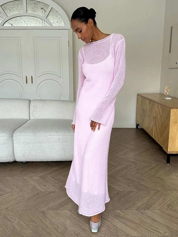 Tossy Knitted Tank Top 2-piece Set Womens Maxi Dress Summer Beach Vacation See Through Clothing Womens Knitted Long Skirt 250318