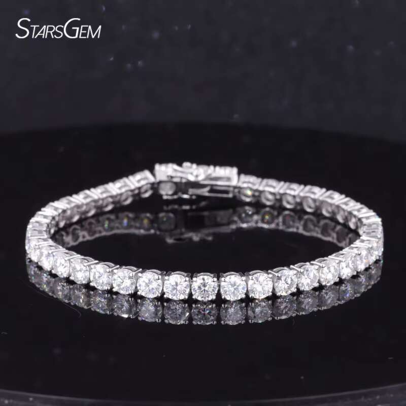 Starsgem Chain Round Shape 3mm 4mm Lab Grown Dia CVD HPHT 14k Solid Gold Tennis Bracelet