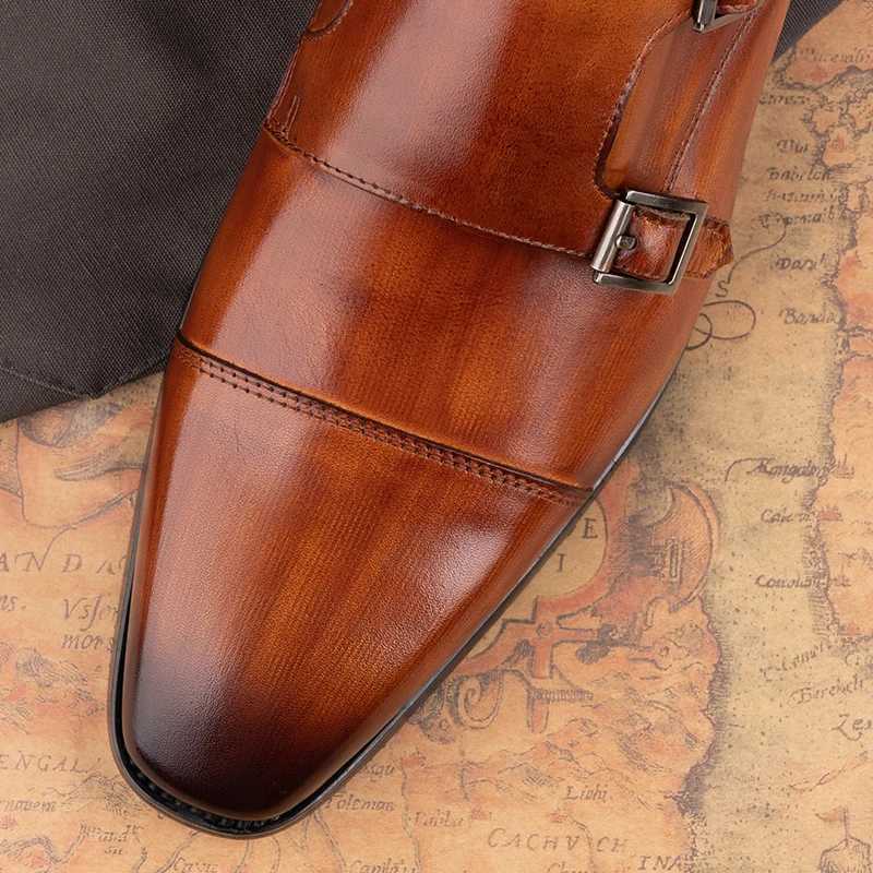 Luxury Classic Men Wedding Dress Oxford Shoe Real Handmade Leather Buckle Strap Pointed Toe Loafer Shoe for Men Black BrownXJ250319
