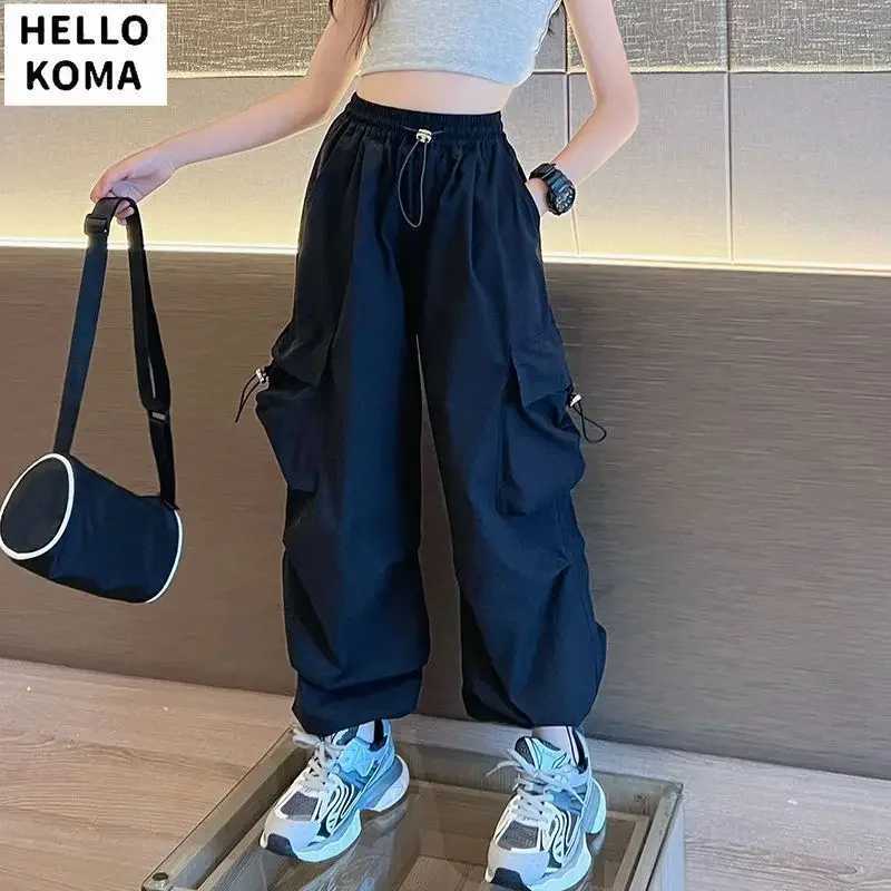 Teen Girls Joggers Pants Loose Casual Fashion Children Straight Trousers Pockets Design Trendy Cool Streetwear Kids Pants 5-14YsT250318