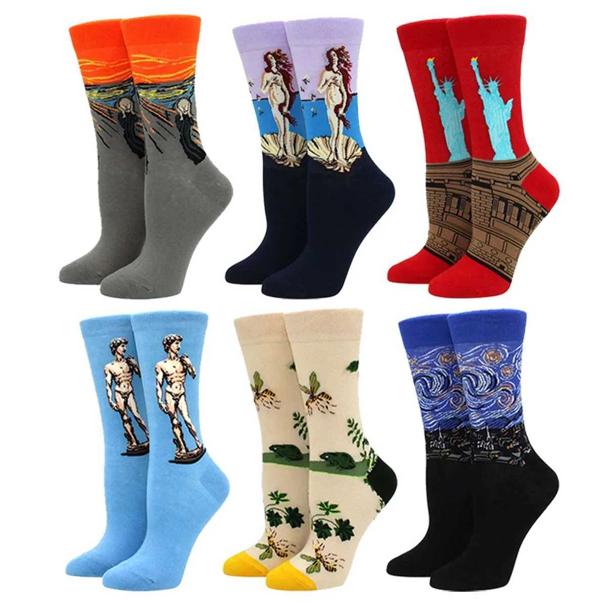 Mens hip-hop socks interesting oil paintings cute animals womens socks skateboarding harajuku mid cut socks X250319