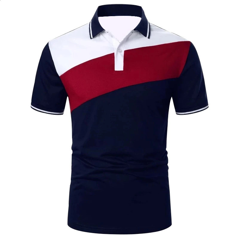 Men Summer Short Sleeve Spell Color Polo Shirt Men Slim Fit Sport Golf Polo Shirt . 250319