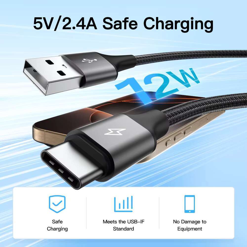 UNIEAN Wholesale 2M 3M USB a 2.0 to 5V 2A Type C Usb Fast Charging Cable Data Cables for Iphones 15 Pro Max