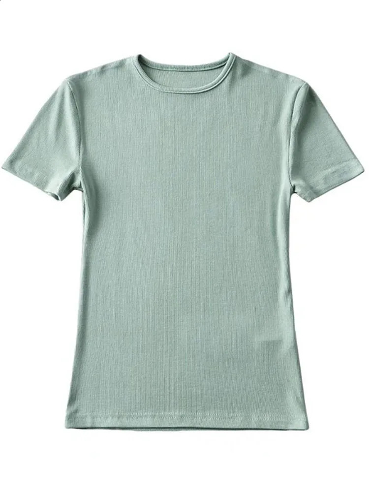 Casual Summer Woman Skinny Fit T-shirt Tight Short-Sleeve O-neck Tee Basic Solid Crop Tops T Shirt 250319