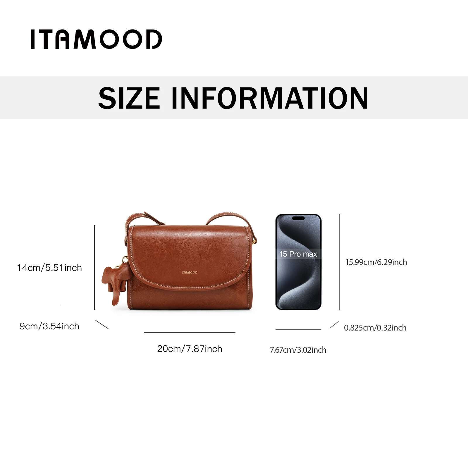 ITAMOOD Texture Leather Square Senior Sense Of Retro Small Shoulder Bag Fashion Handbag With Cute Elephant Pendant