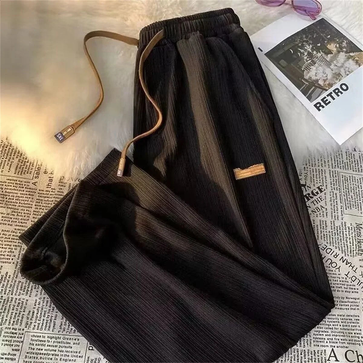 Summer Mens Pants Large Pocket Black Loose Outdoor Elastic Sports Student High Street Grey Boy 250319