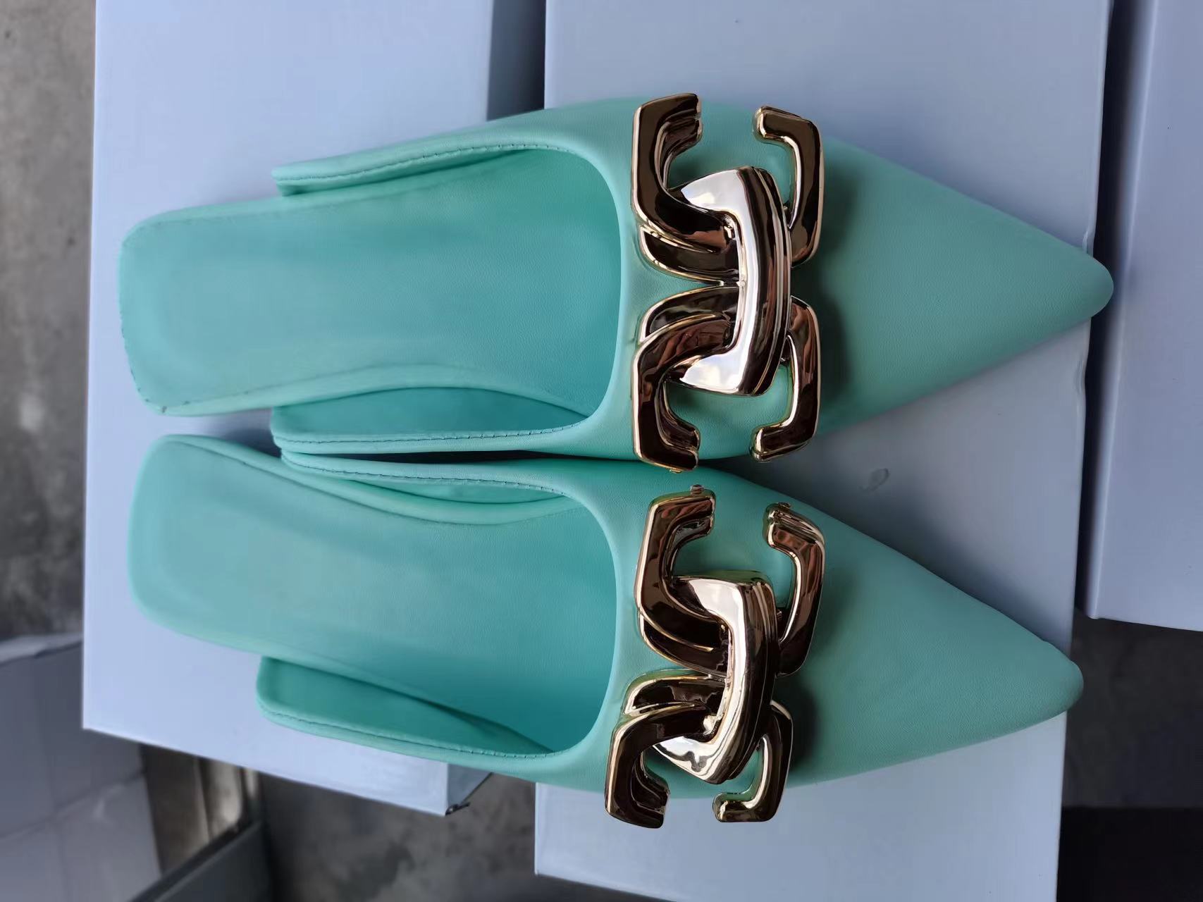 Spring and autumn new baotou half drag pointed head slipper Mueller shoes, low heel lazy half slippers solid color large size slipper