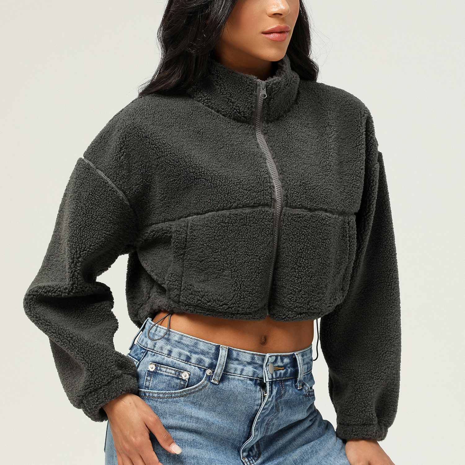 New lamb wool sports leisure autumn and winter thick plush short top jacket, outdoor running jacket