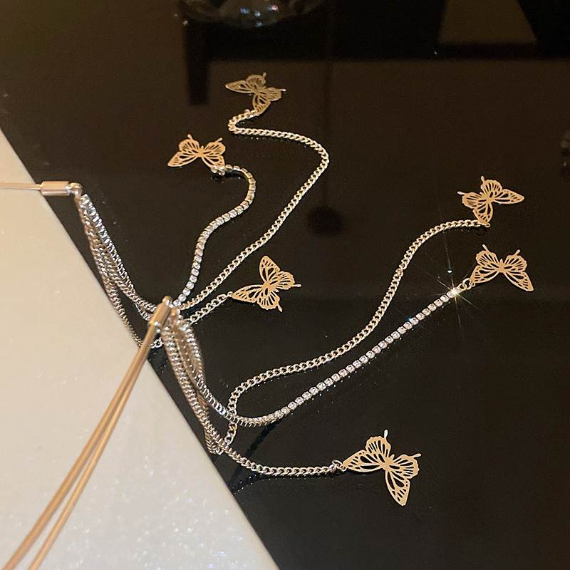 Elegant Shiny Butterfly Fringe Hair Accessory Embellished with Water Drops Ideal for All Events