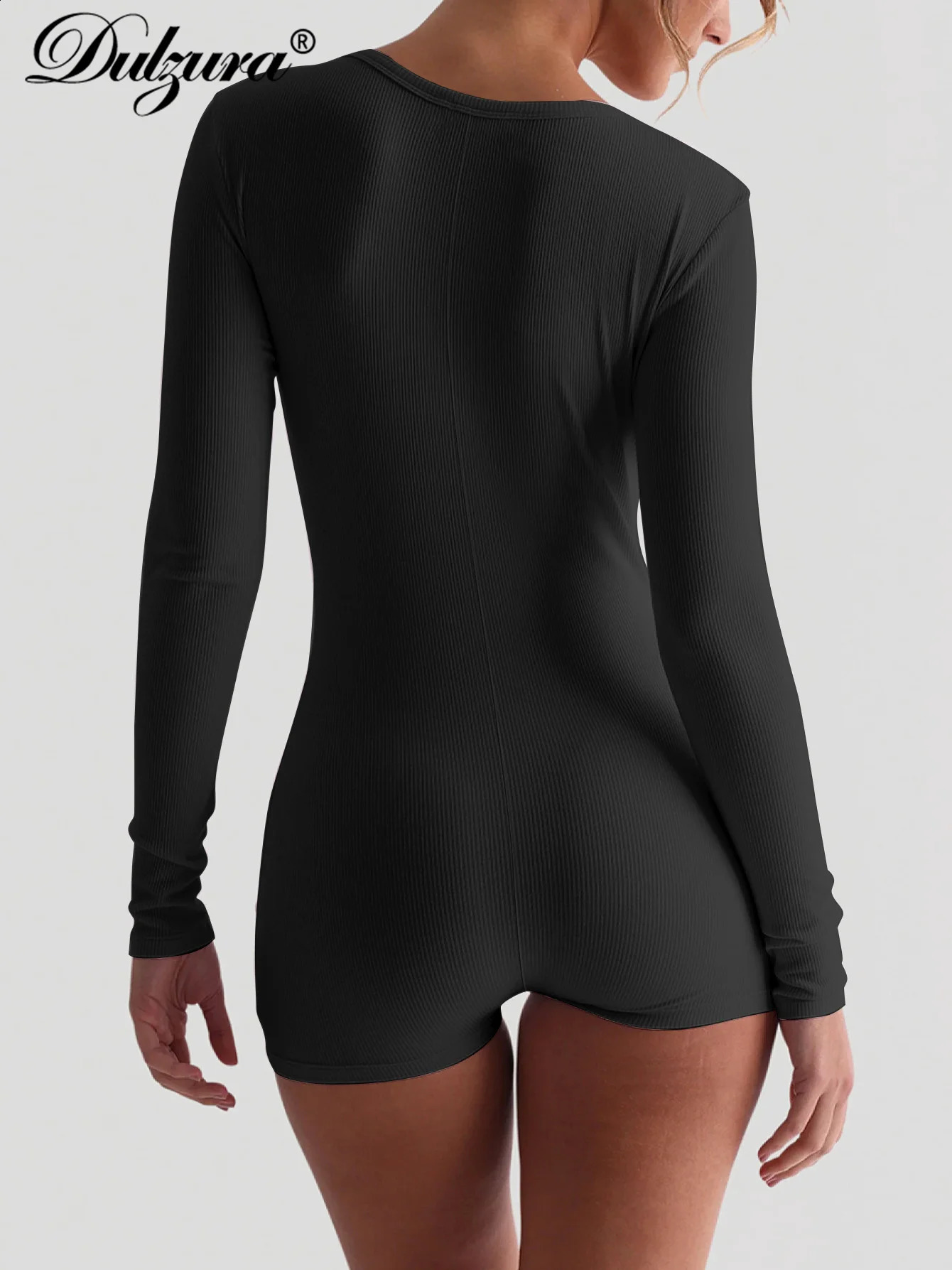 Dulzura Skinny Long Sleeve Playsuits Solid Bodycon Jumpsuits Rompers Evening Party Club Holiday Workout Sport Women Clothes Y2K 250319