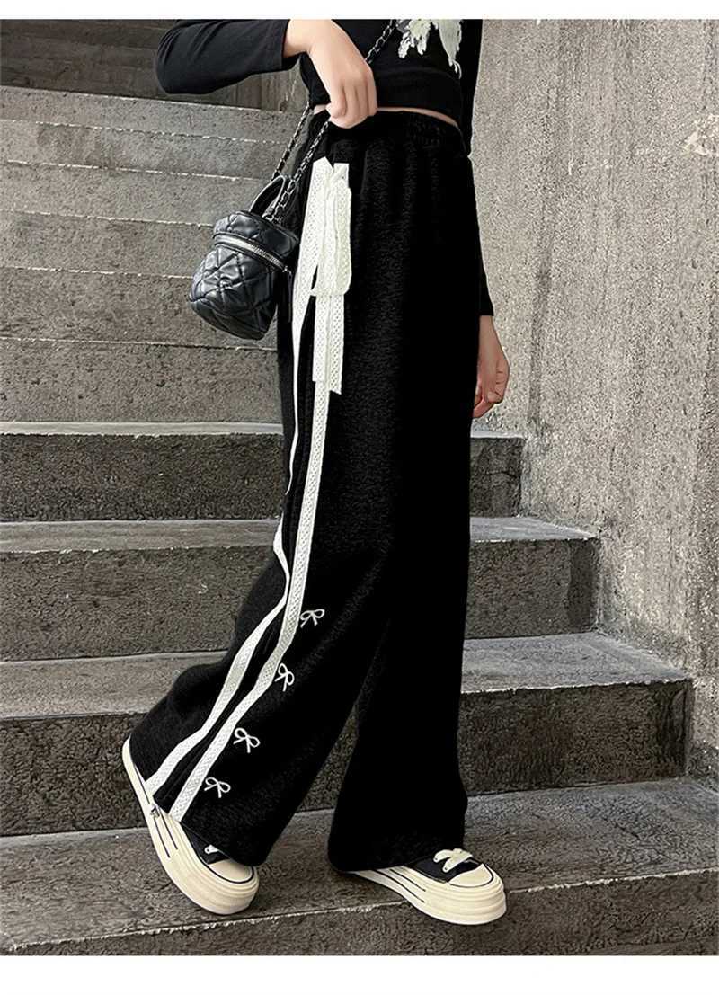 Girls Wide Leg Pants Kids Loose-Fit Casual Trousers New Spring Dull Drawstring Sweatpants Teen Trendy Straight Pants 5-14 YearsT250318