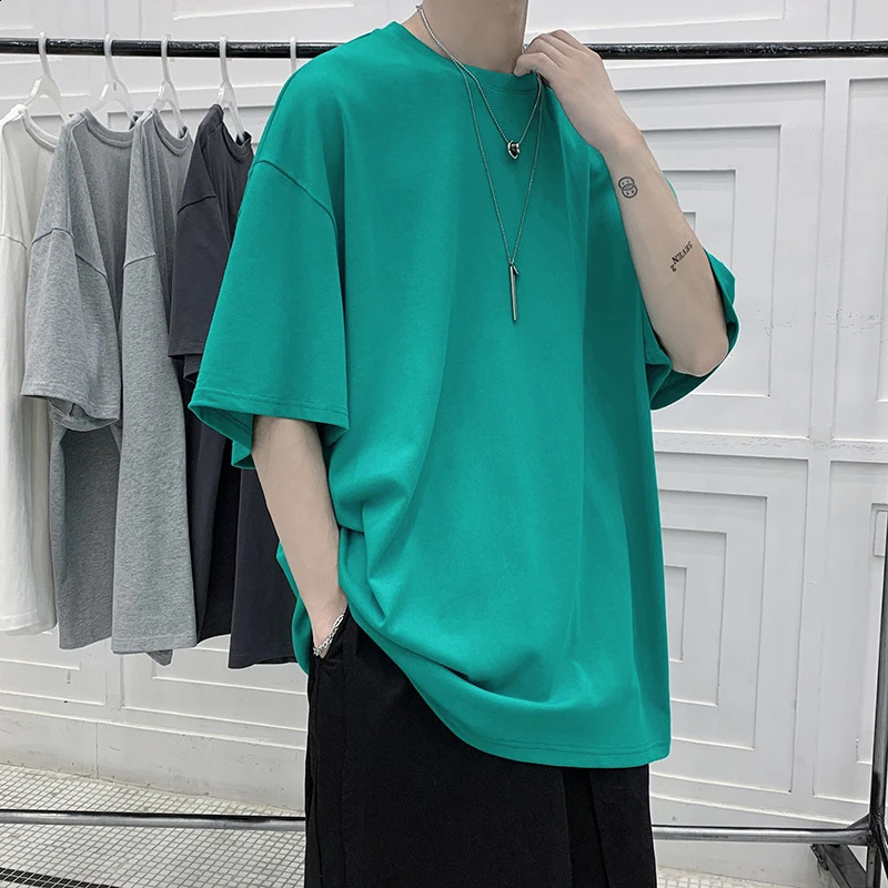 Oversized Summer Short Sleeve Mens T Shirt Fashion Solid Loose O-Neck T Shirts Mens Cotton Hip Hop Streetwear Top Tees 5XL 250319