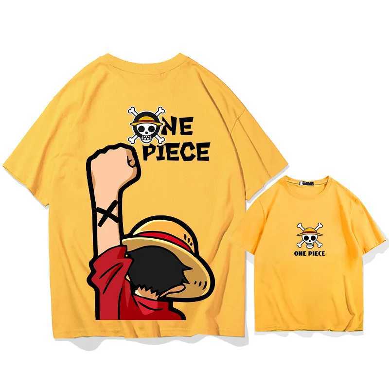 One piece Luffy Summer 100% Cotton Mens Round Neck Short Sleeve Y2K Outdoor Hip Hop Casual Top Street Fashion Mens WearT250318