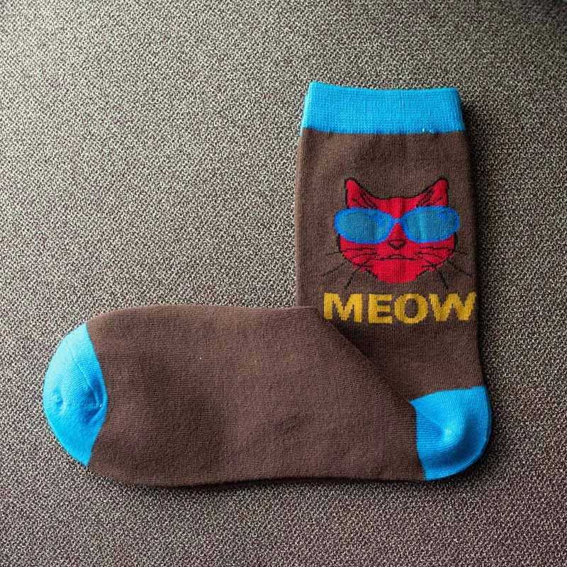 Mens cartoon hip-hop cool eyed cat socks cotton ice skating socks artistic funny socks personalized trendy pet elf socks casual suitable for couples X