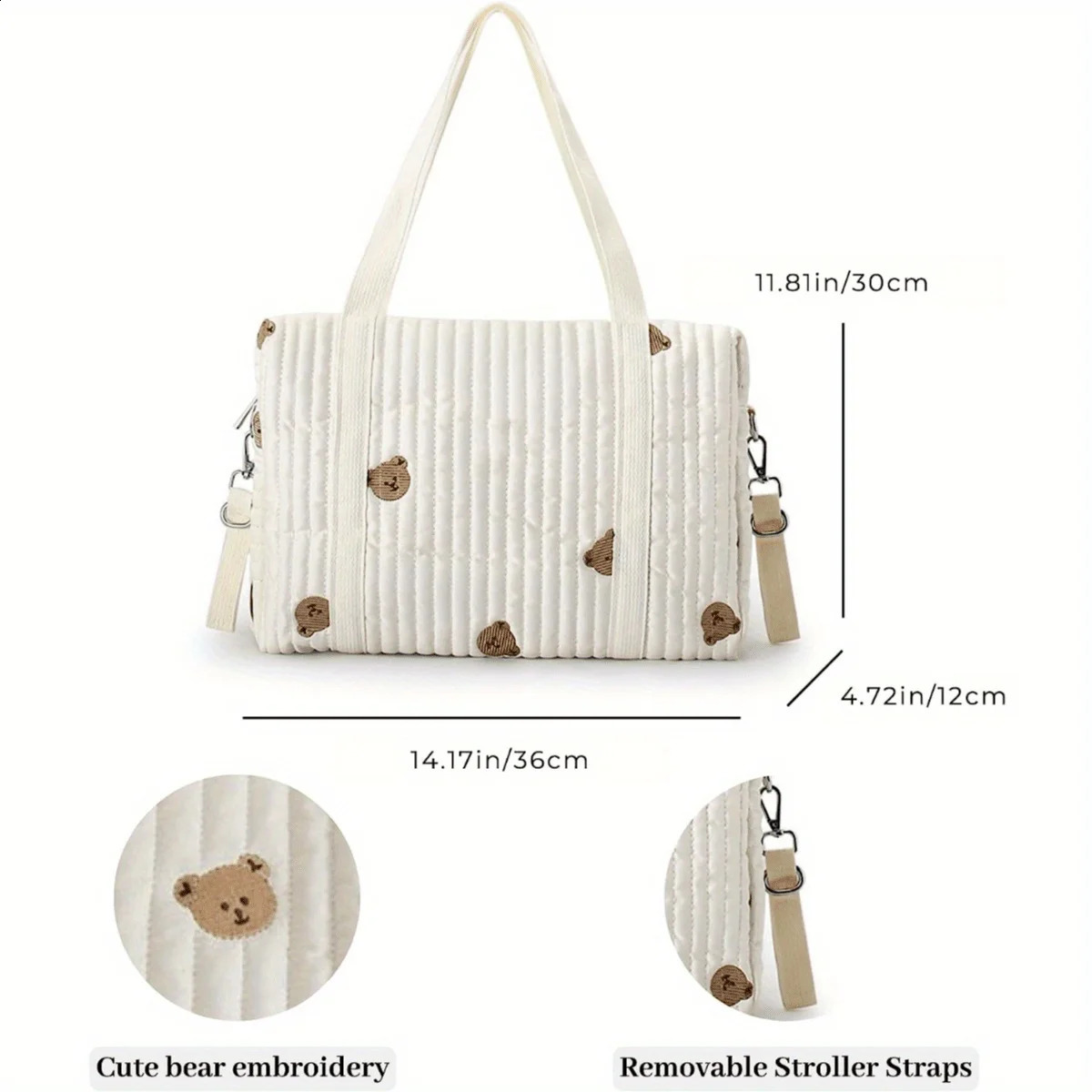 Multi-functional Embroidery Quilted Mommy Bag Diaper Bag Thickened Stroller Hanging Bag Lightweight Durable Boston Mommy Bag 250319