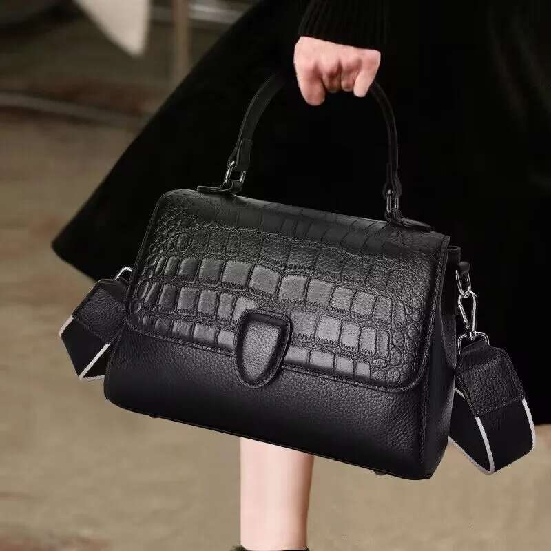 Aidrani New Crocodile Patterned Handbag For Women, Made Of Cowhide Material, Can Be Worn On One Shoulder Or Crossbody
