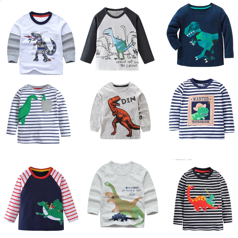Little maven Baby Kids Tops Autumn Casual Clothes Cotton T-shirt Long Sleeves Animal Dinosaur Boys Long Sleeve T Shirts 250319