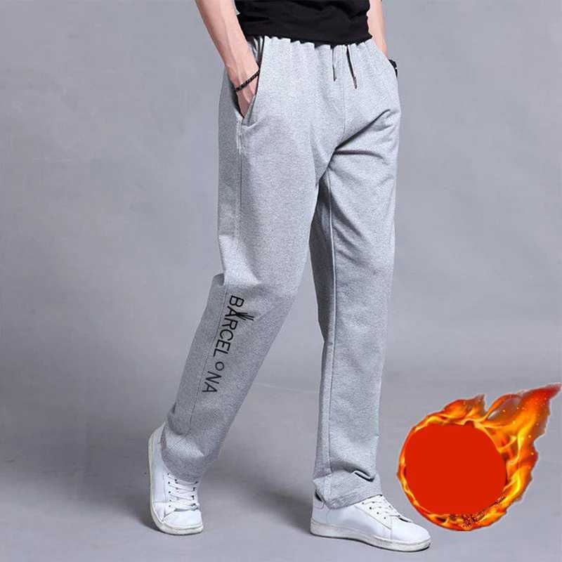 Autumn Winter Fashion Harajuku All Match Trousers Men Loose Straight Leg Sports Pants Plus Velvet Casual Mens Pants Sweatpants X250319