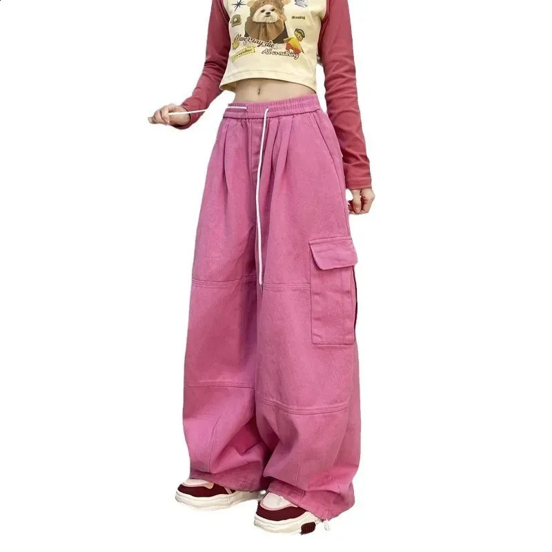 American retro dopamine work pants street trend mens casual wide leg straight with rope spring autumn long T 250318