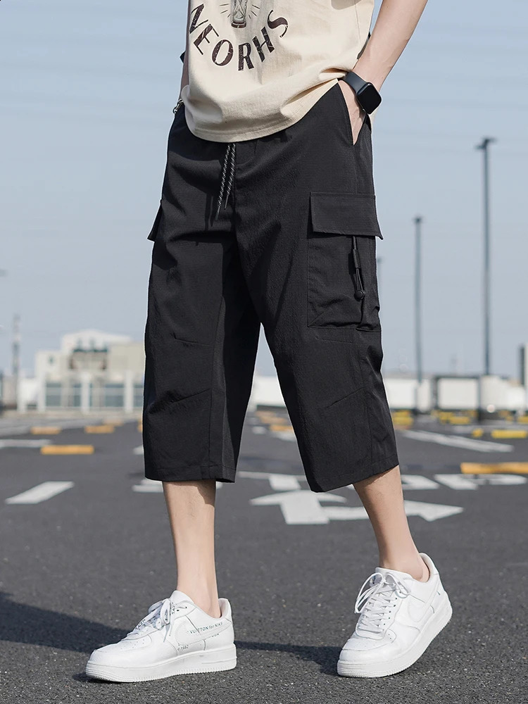 Summer mens cargo shorts multi pocket sweatshirt breathable quick drying cow leg pants loose breeze 250319