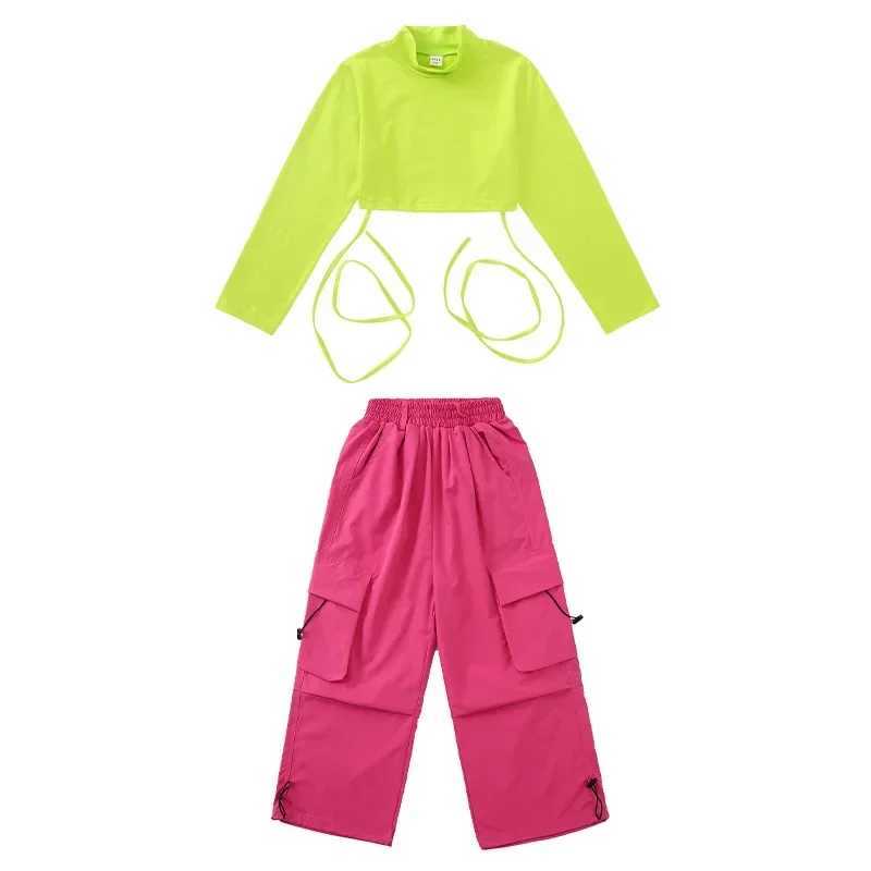 Girl Hip Hop Color Crop Top Products Pants Childrens Sports Shirts Joggers Childrens Street Clothing Jazz K-pop Street Dance Costume SetT250318