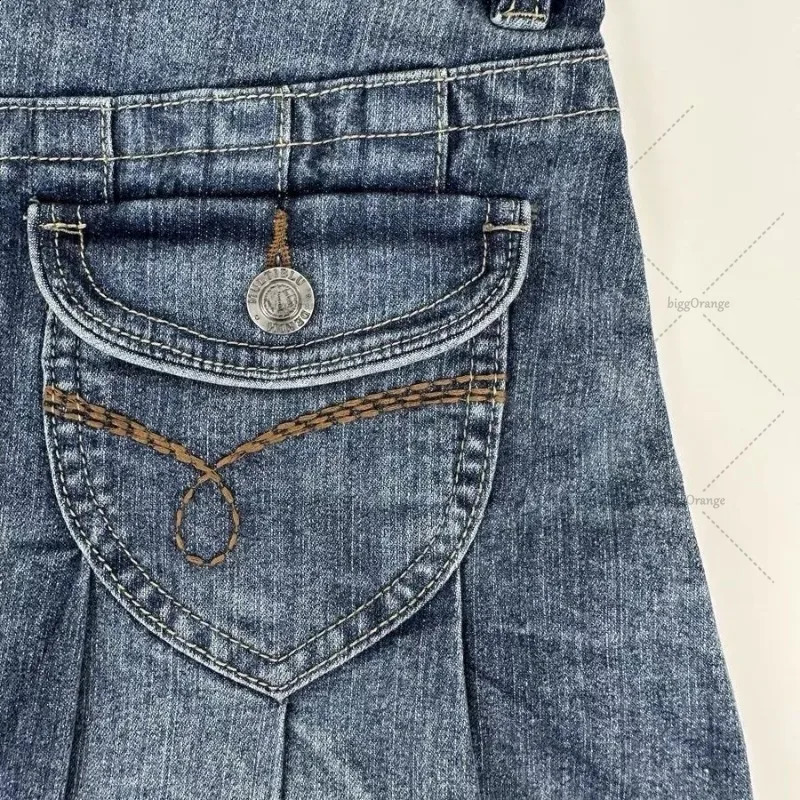 Gothic Punk Sexy Low Waist Leather Jean Skirt Women Harajuku Y2K Streetwear Belt Skirt Vintage Retro Fashion Denim Mini Skirt 250318