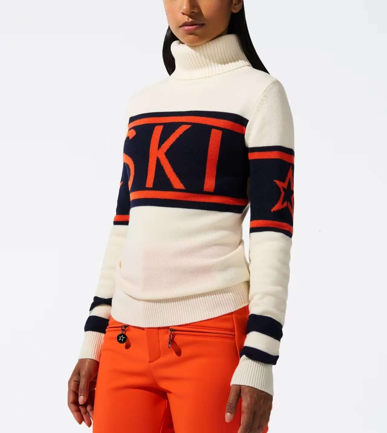 Elegant Haruku New Jacquard Knitted Letter Stripe Fashion High Collar Slim Fit Trendy Women's Sweater