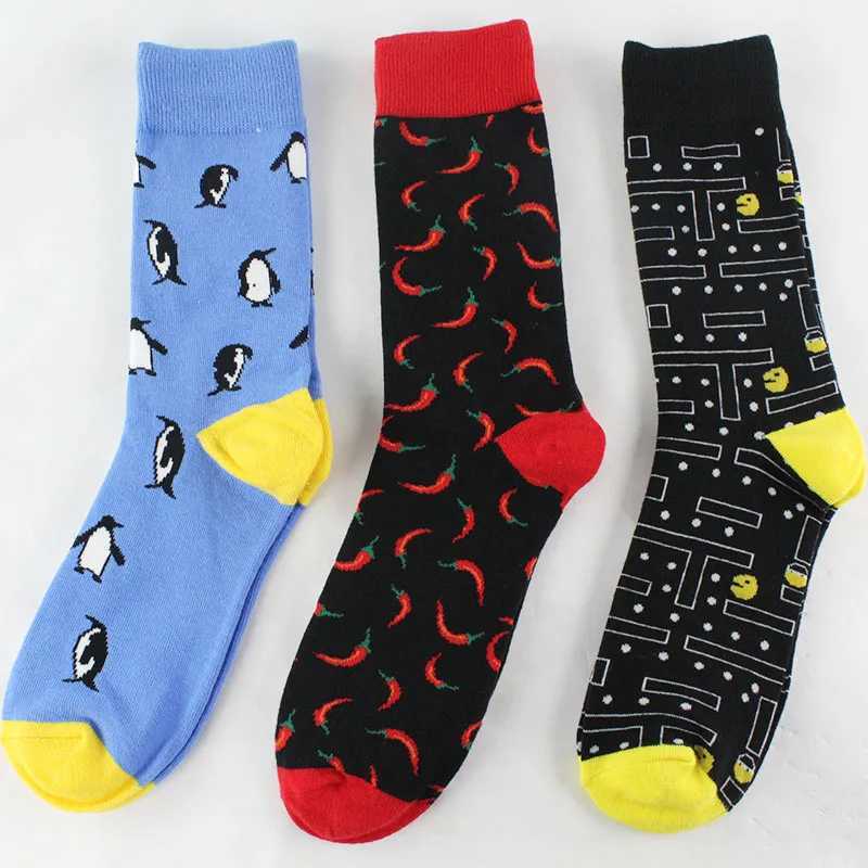 2024 New Hip Hop Cotton Mens Socks Harajuku Happy Fun Animal Flamingo Penguin Chili Dress Socks Mens Wedding Christmas Gift X250319