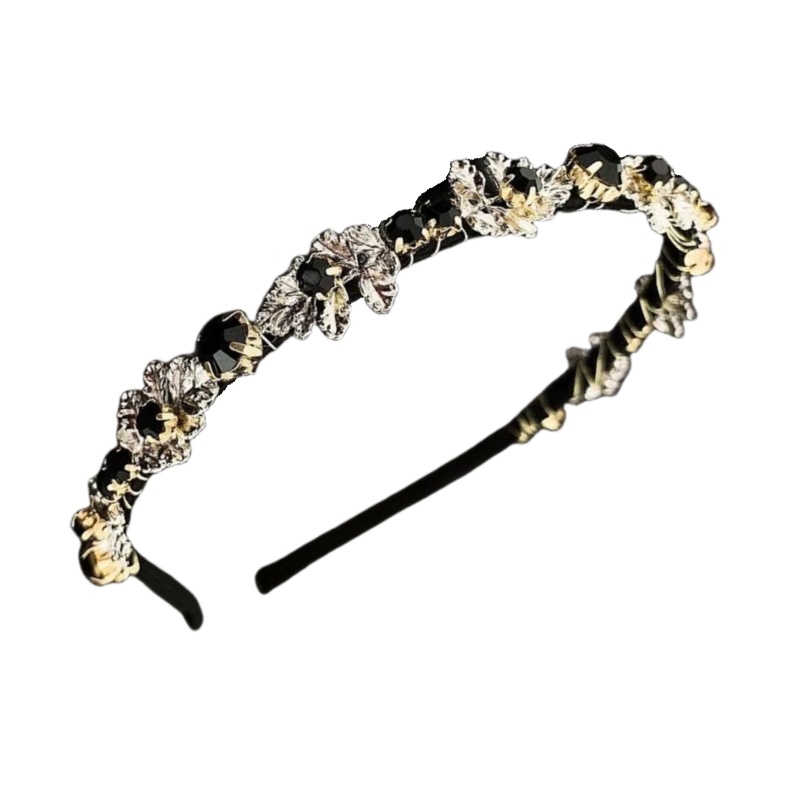 Elegant Women's Metal Leaf Design Headband with Sparkling Rhinestone Detail