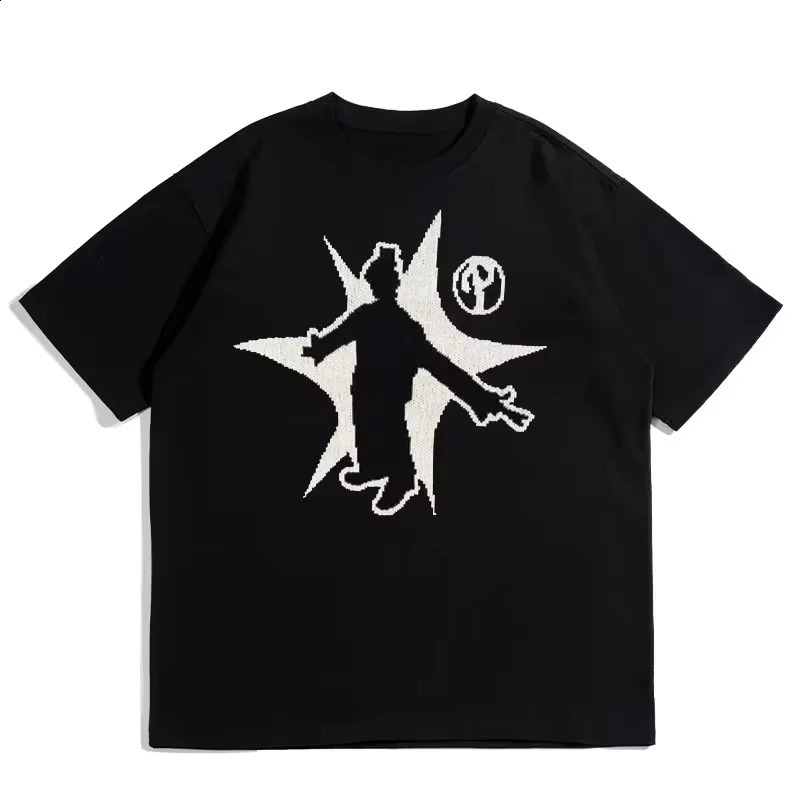 Super sized mens hip-hop T-shirt retro 90s streetwear anime Harajuku fashion short sleeved top Gothic casual T-shirt 250317