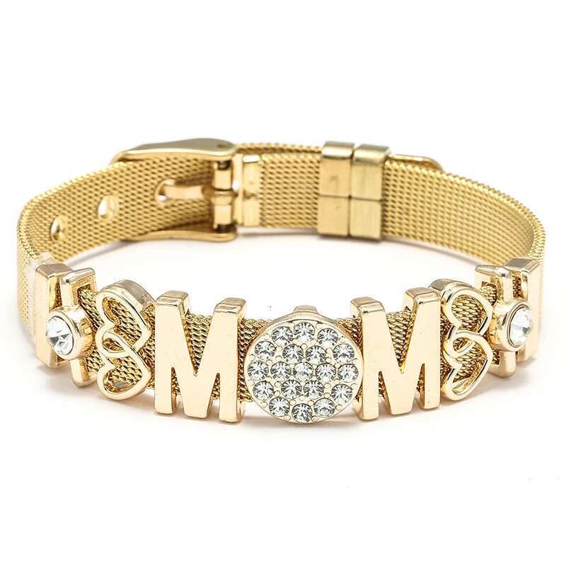 Stainless Steel Crystal MOM Heart To Heart Bracelets With Keeper Bracelets Bangles For Women Men Mother Fashion Jewelry Gift