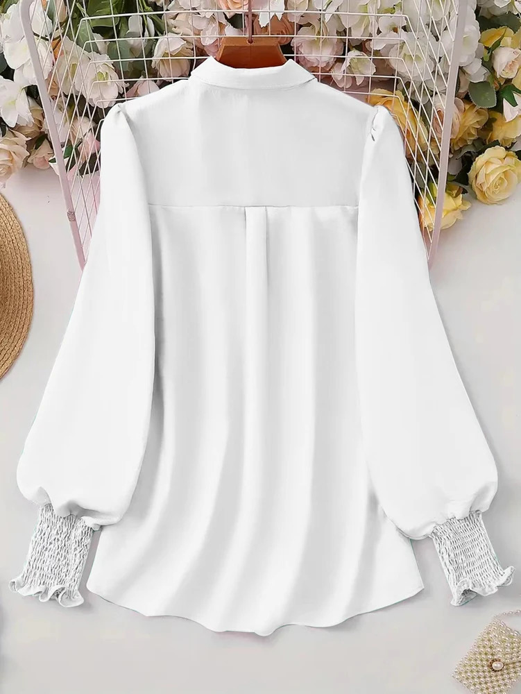 Plus Size 2025 SpringSummer Womens Casual Puff Sleeve Shirt Solid Color Suitable for Office Outdoor Single Chest 250319