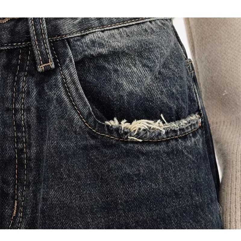 New Y2K bagged jeans womens streetwear retro fashion autumn high waisted pants loose wide leg denim Trousers womenT250319
