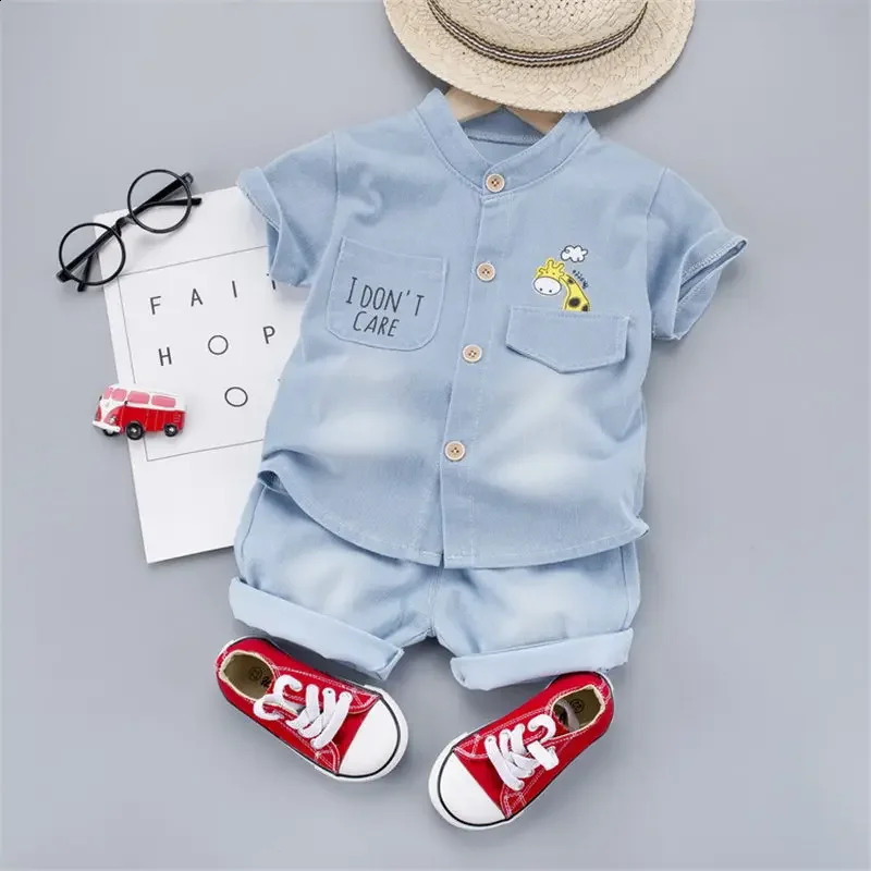 Summer Baby Boys Denim Clothing Children Casual Short Sleeve Shirt Shorts 2Pcs/Set Kids Sportswear Toddler Fashion Wear 250319