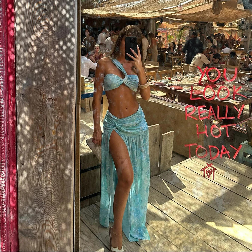 Sexy One Shoulder 3 Pieces Bikinis Swimsuit For Women Swimwear Skirt Brazilian Bikini Set Biquini Female Swimuits Beachwear 250319