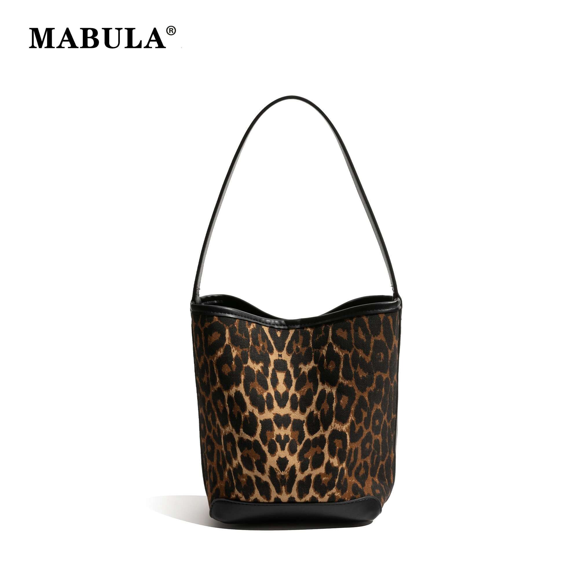 MABULA Leopard Vintage Woman's Bucket Purse Canvas PU Leather Fashion Phone Design 2Pcs Set Ladies Bag