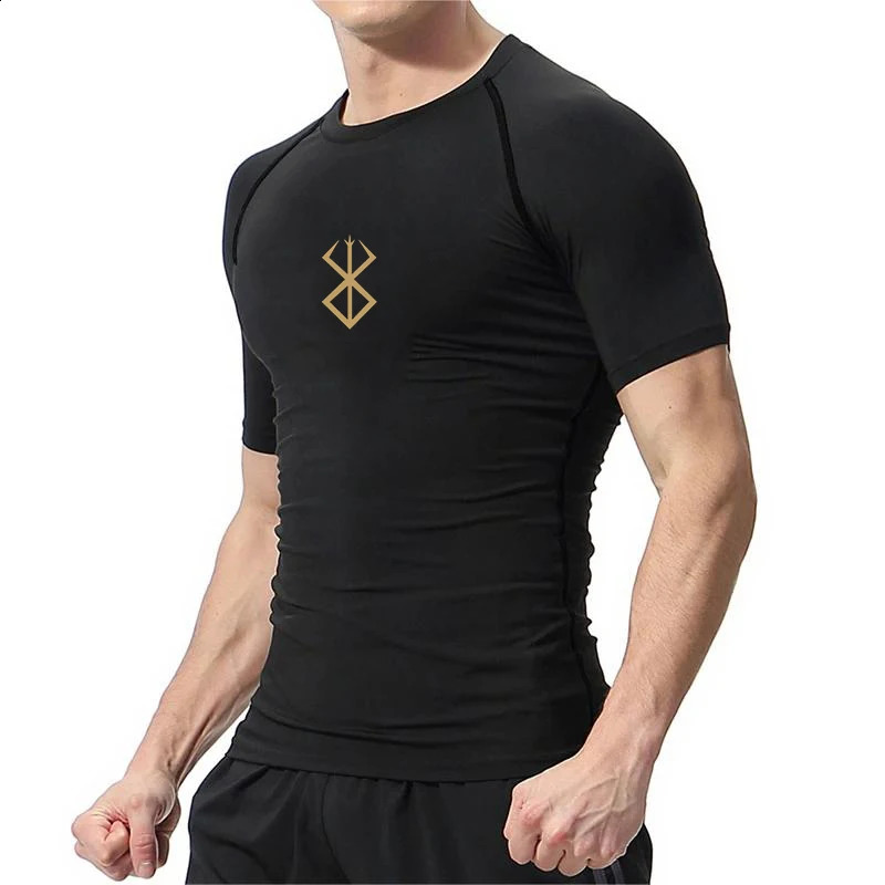 Mens bodybuilding short sleeved compression shirt mens breathable quick drying exercise muscle tight 250319