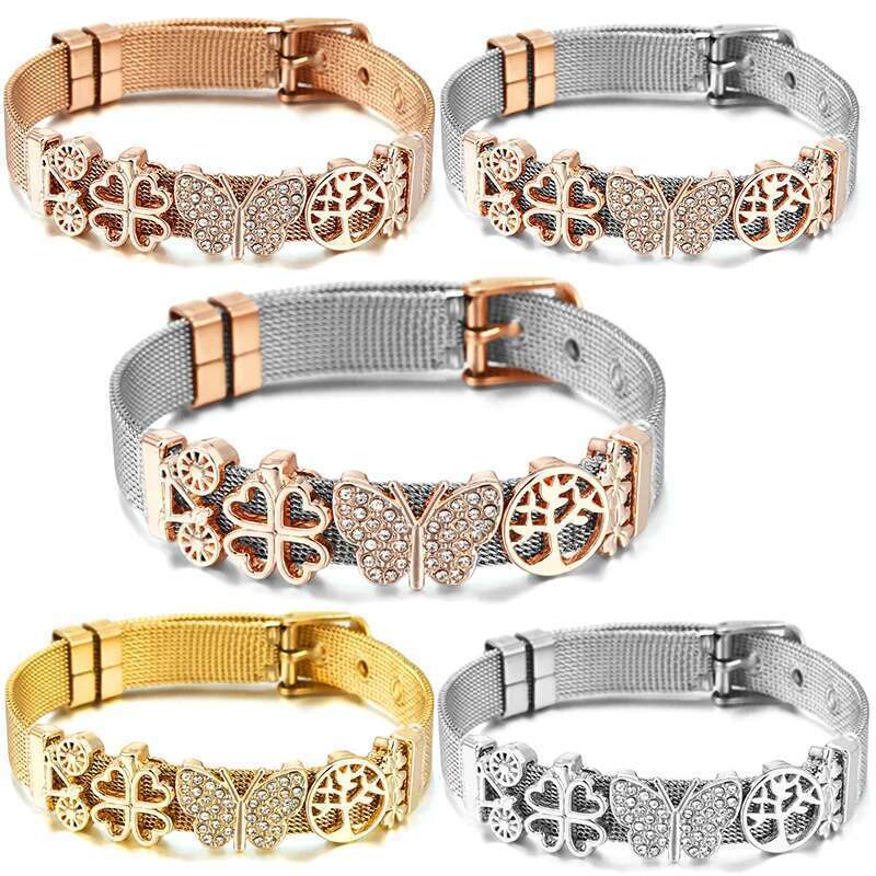 10mm Bicycle Butterfly Beads Charm Bracelets DIY Stainless Steel Mesh Belt Bracelet Pulseras Mujer For Women Men Jewelry Gift